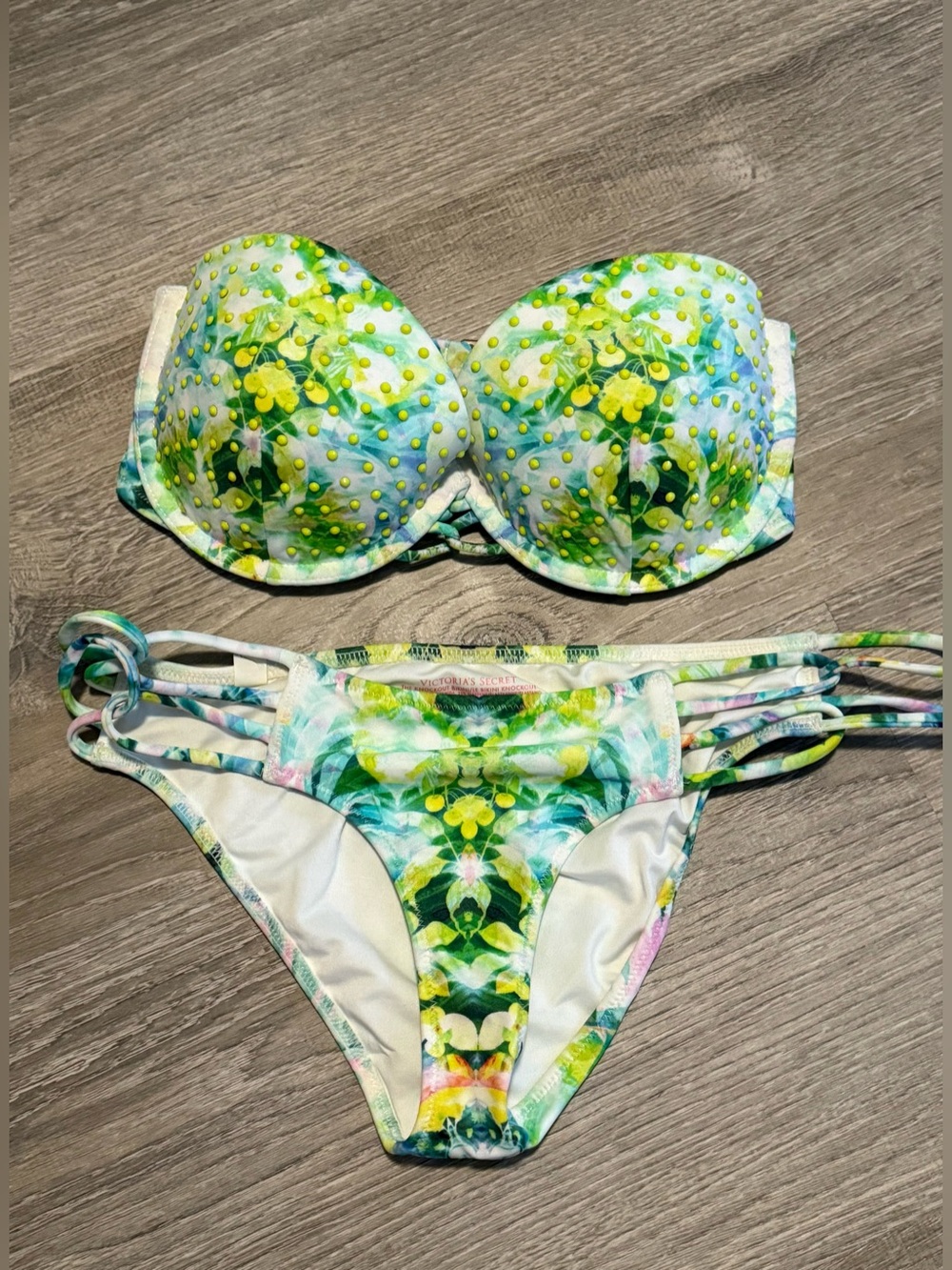 Victoria’s Secret Floral Tropical Knockout Studded Bikini Top Bottom Swimsuit